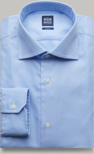 camicia in twill microfantasia azzurra slim