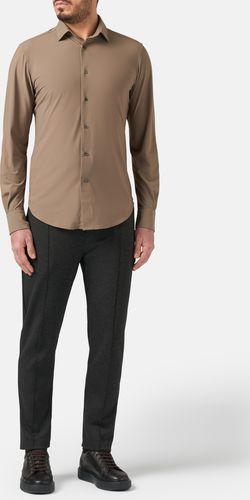 camicia tortora in nylon elasticizzato slim fit