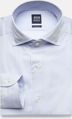 camicia a righe azzurre in twill di cotone regular fit