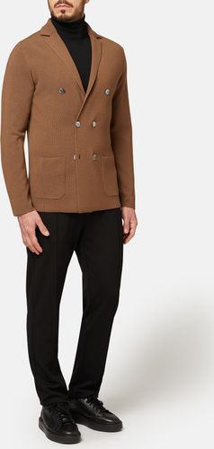 giacca di maglia doppiopetto tortora in lana merino