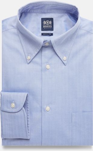 camicia blu in twill di cotone regular fit