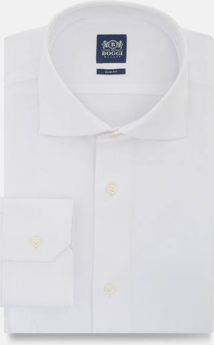 camicia bianca in cotone dobby slim fit