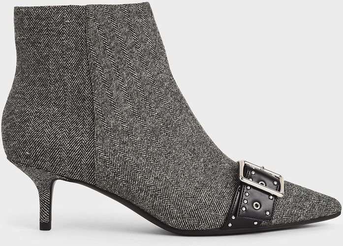 Woven Fabric Studded Ankle Boots