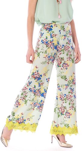 PANTALONE PALAZZO LUCKYLU CON PIZZO VERDE