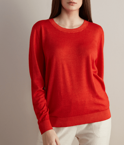 Ultralight Cashmere Crew Neck Sweater Woman Coral Red Size L