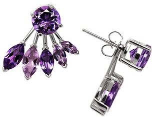 Mixed Amethyst Front Back Fashion Earrings in Sterling Silver
