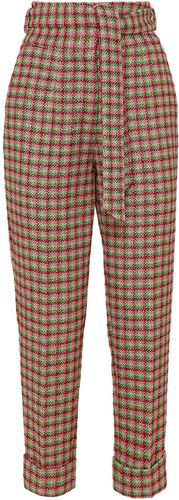 Pantaloni in tweed a vita alta con cintura 