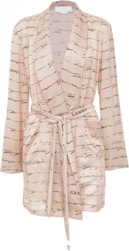 Kimono rosa in seta satin con stampa I love you