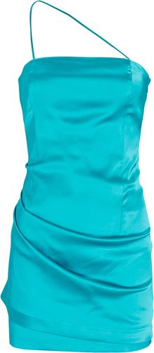 Pasto One-Shoulder Satin Mini Dress, Turquoise P