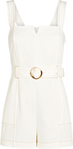 Stefania Belted Twill Romper, Ivory 00