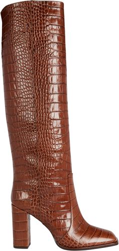 Moc Croco Knee-High Boots, Brown 36