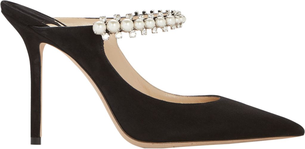 Bing Suede Pearl-Embellished Mules, Black 38