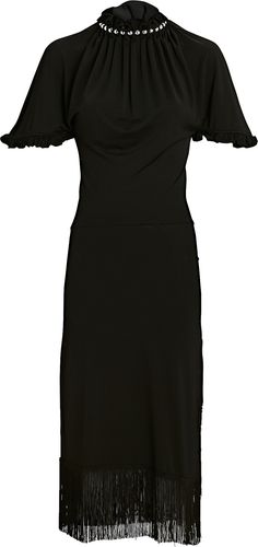 Fringe-Trimmed Midi Dress, Black 34