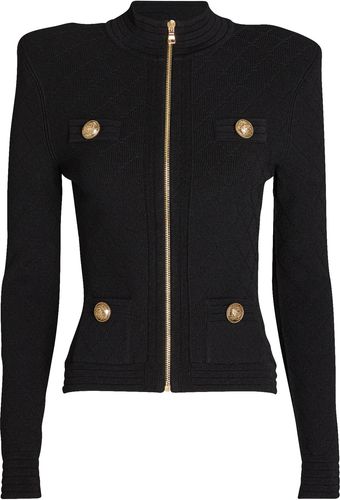 Rib Knit Zip-Up Jacket, Black 42