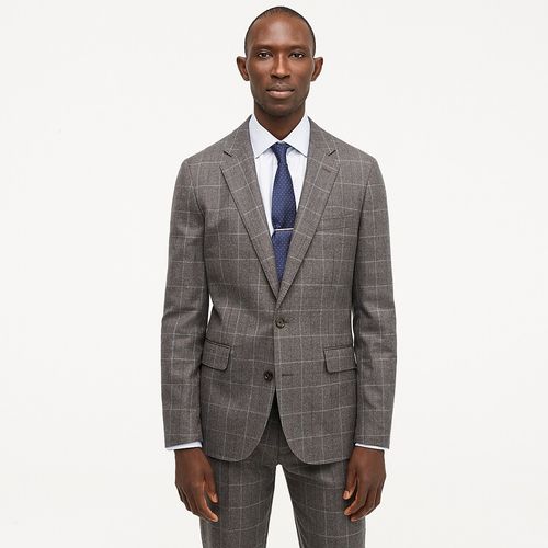 Ludlow Slim-fit unstructured suit jacket in windowpane English wool-cotton twill