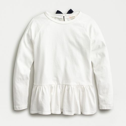 Girls' long-sleeve T-shirt with peplum and ribbon detail