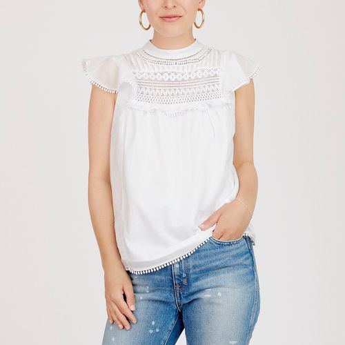Flutter-sleeve crocheted lace top