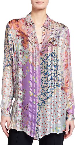 Mixed Print Sheer Silk Tunic