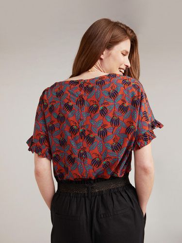 Blusa floreale in viscosa Donna Arancione