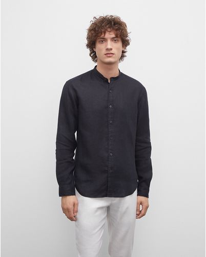 Black Band Collar Linen Shirt in Size S